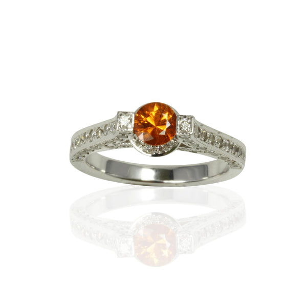 14k Gold Spessartite & Diamond Ring