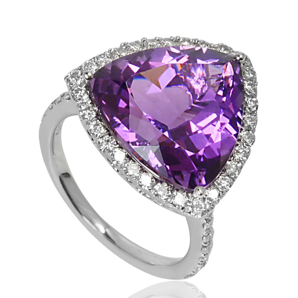 14k Gold Trillion Amethyst & Diamond Ring