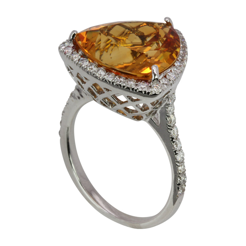 14k Gold Trillion Citrine & Diamond Ring