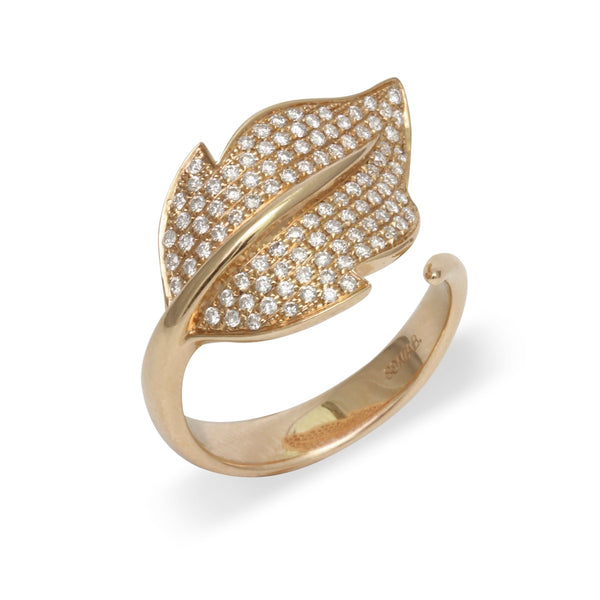 18k Gold Diamond Open Leaf Wrap Ring