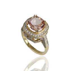 18k Gold Cushion Morganite & Diamond Ring