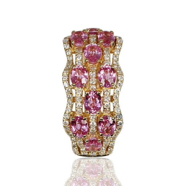 14k Gold Pink Sapphire & Diamond Wave Ring