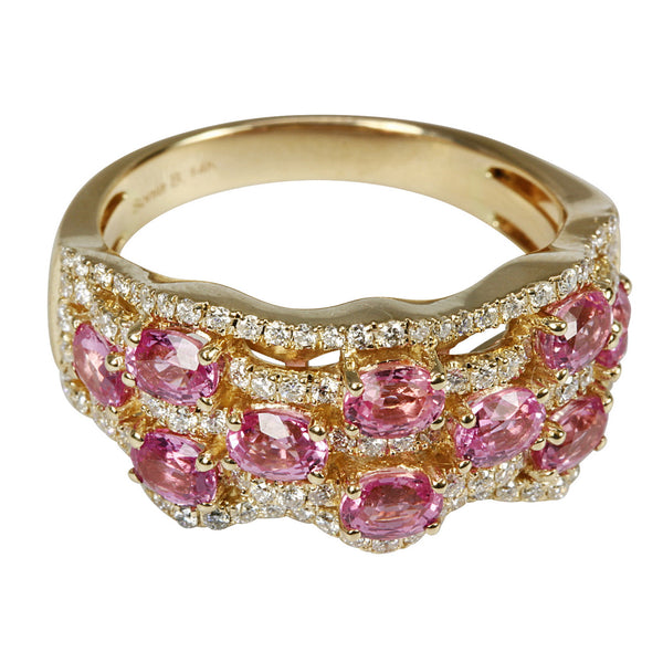 14k Gold Pink Sapphire & Diamond Wave Ring