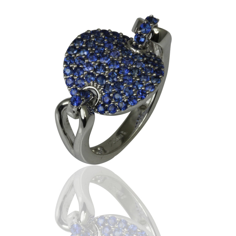 14k Gold & Blue Sapphire Pave Disk Link Ring