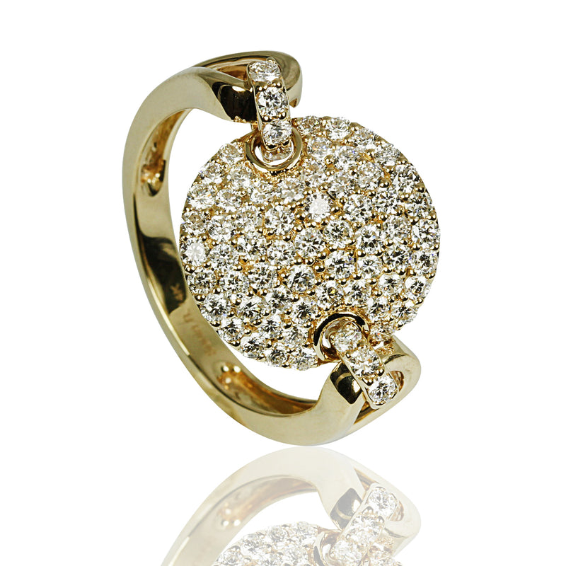 14k Gold & Diamond Pave Disk Link Ring