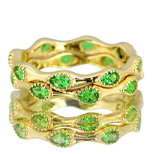 14k Gold Pear Shape Tsavorite Stackable Ring