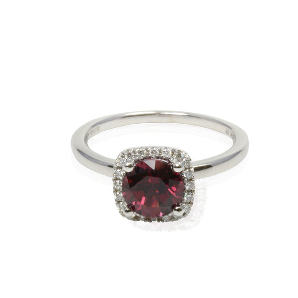 14k Gold 7mm Rhodolite & Diamond Ring