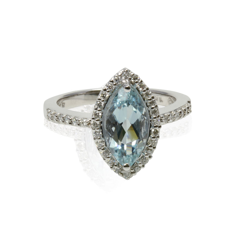 14k Gold Marquise Aquamarine & Diamond Ring