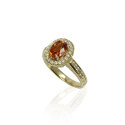 14k Gold Oval Spessartite & Diamond Ring