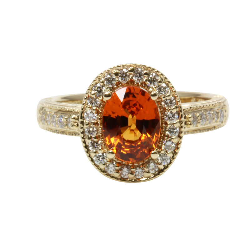 14k Gold Oval Spessartite & Diamond Ring