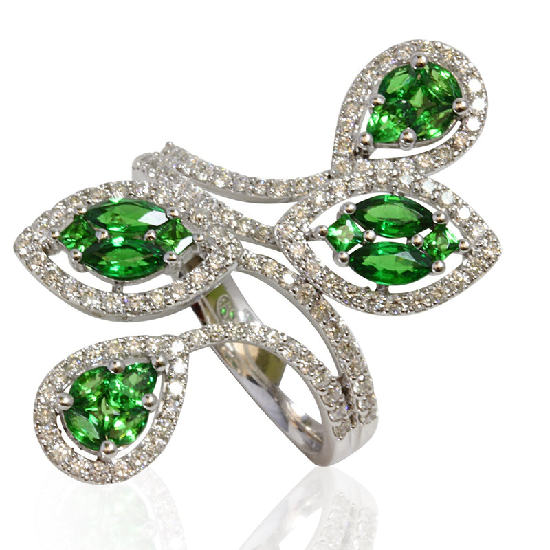 14k Gold Tsavorite & Diamond Marquise Illusion Ring