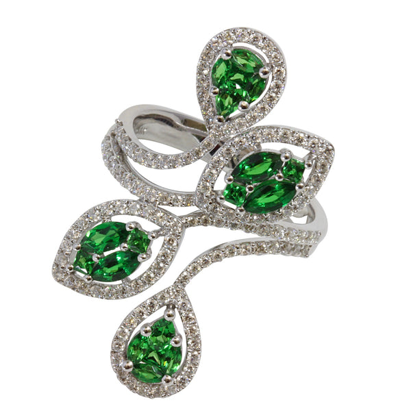 14k Gold Tsavorite & Diamond Marquise Illusion Ring