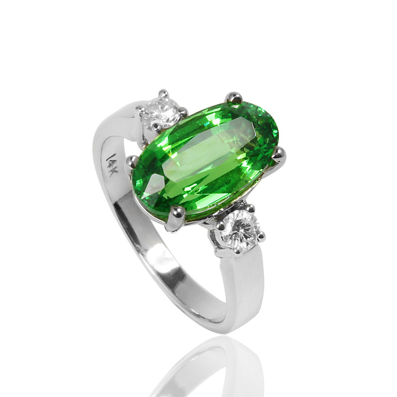 14k Gold Tsavorite & Diamond Ring