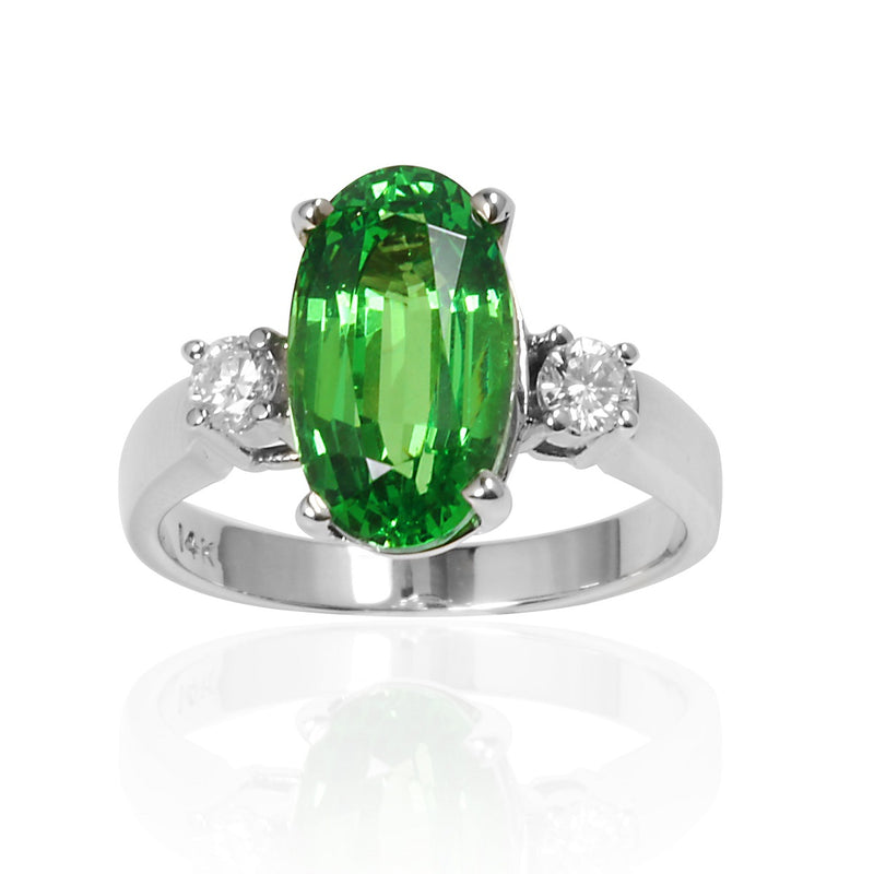 14k Gold Tsavorite & Diamond Ring