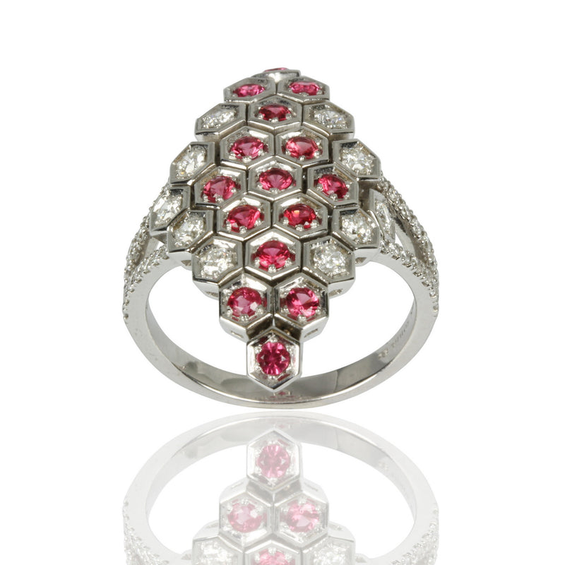 14k Gold Diamond & Pink Sapphire Shield Flex Ring