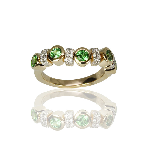 14k Gold Flex Tsavorite & Diamond Ring