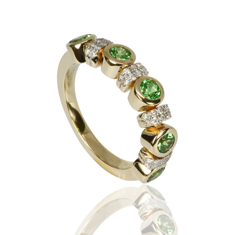 14k Gold Flex Tsavorite & Diamond Ring