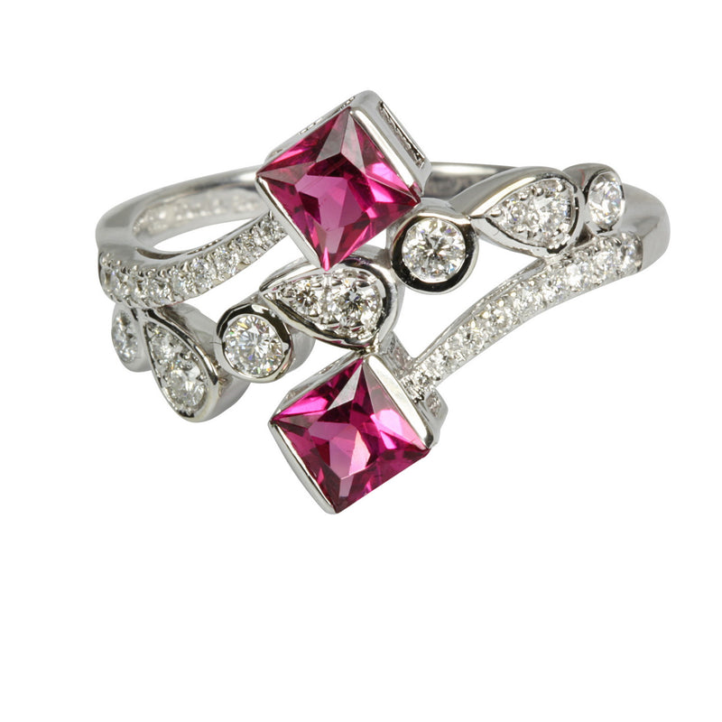 14k Gold Rubellite & Diamond Ring