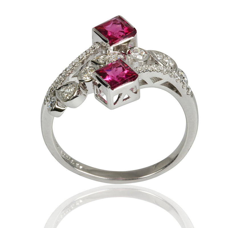 14k Gold Rubellite & Diamond Ring