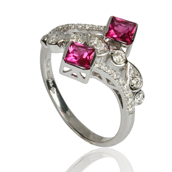 14k Gold Rubellite & Diamond Ring