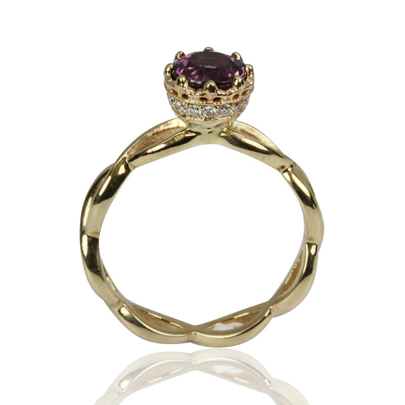 14k Gold Maroon Spinel & Diamond Ring