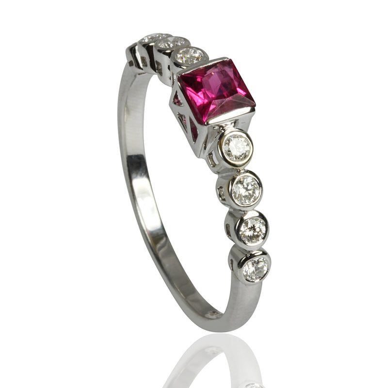 14k Gold Diamond Rubellite & Diamond Ring