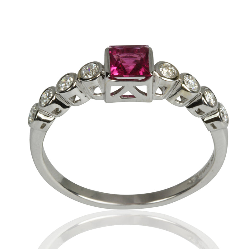 14k Gold Diamond Rubellite & Diamond Ring