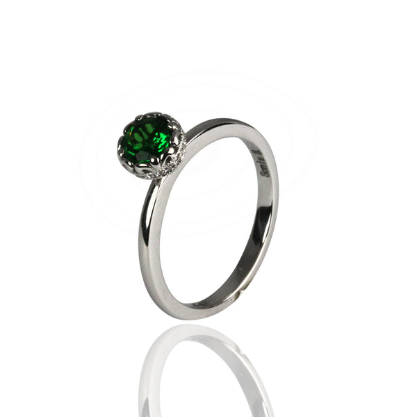 14k Gold Tsavorite & Diamond Ring