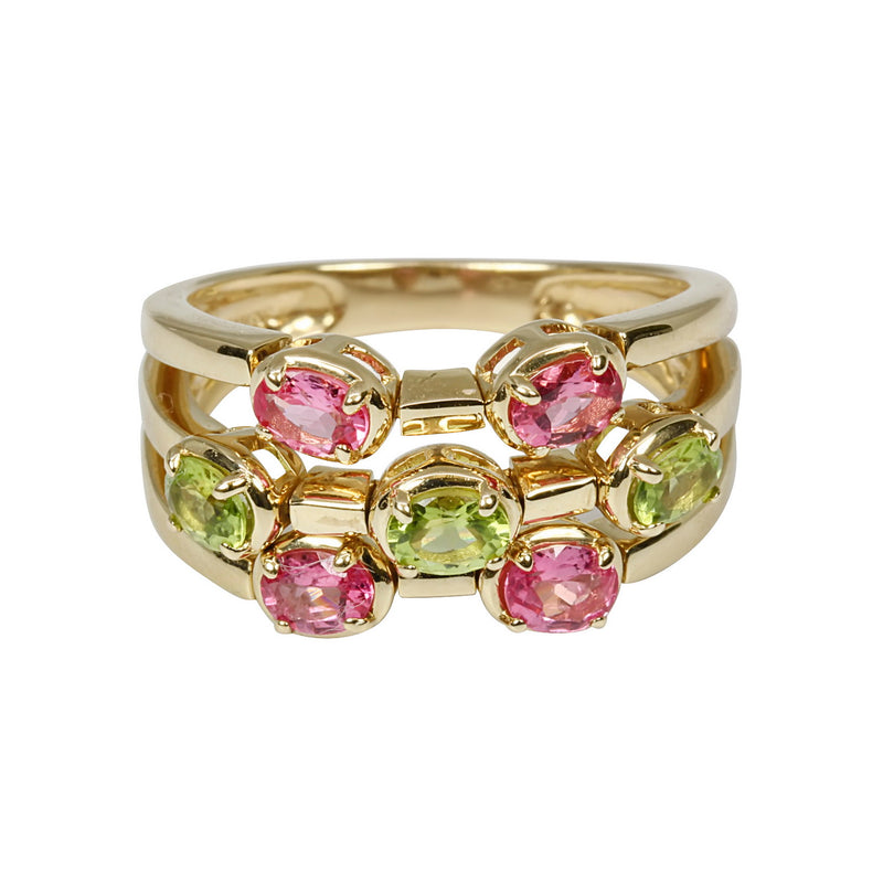 14kt Gold Pink Spinel & Peridot Flex Ring