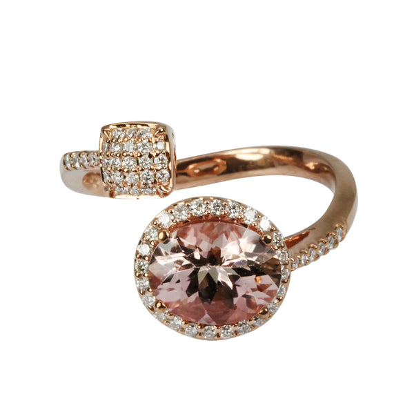 14k Gold Salmon Tourmaline & Diamond Ring