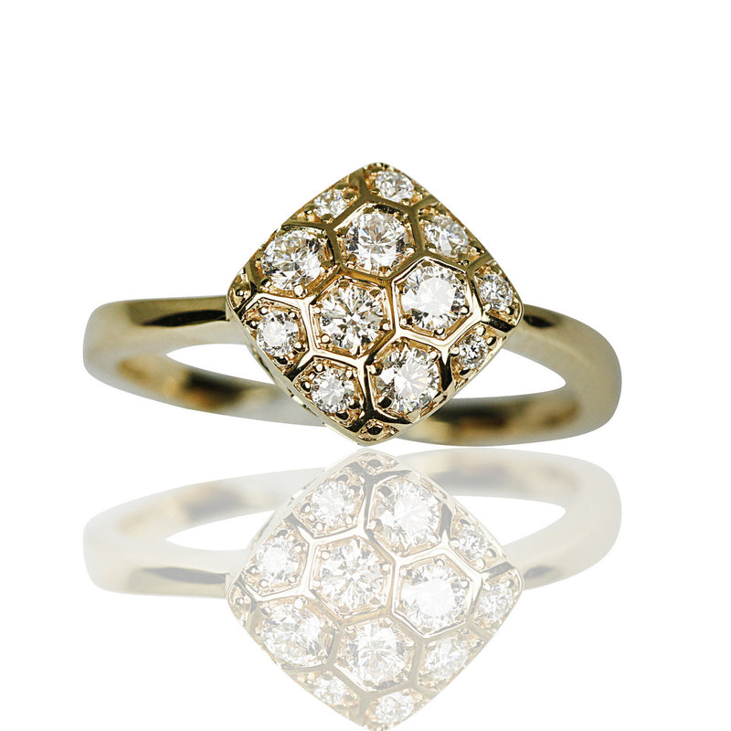 14k Gold Diamond Honeycomb Ring