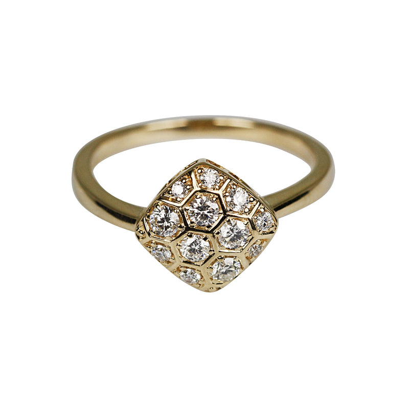 14k Gold Diamond Honeycomb Ring