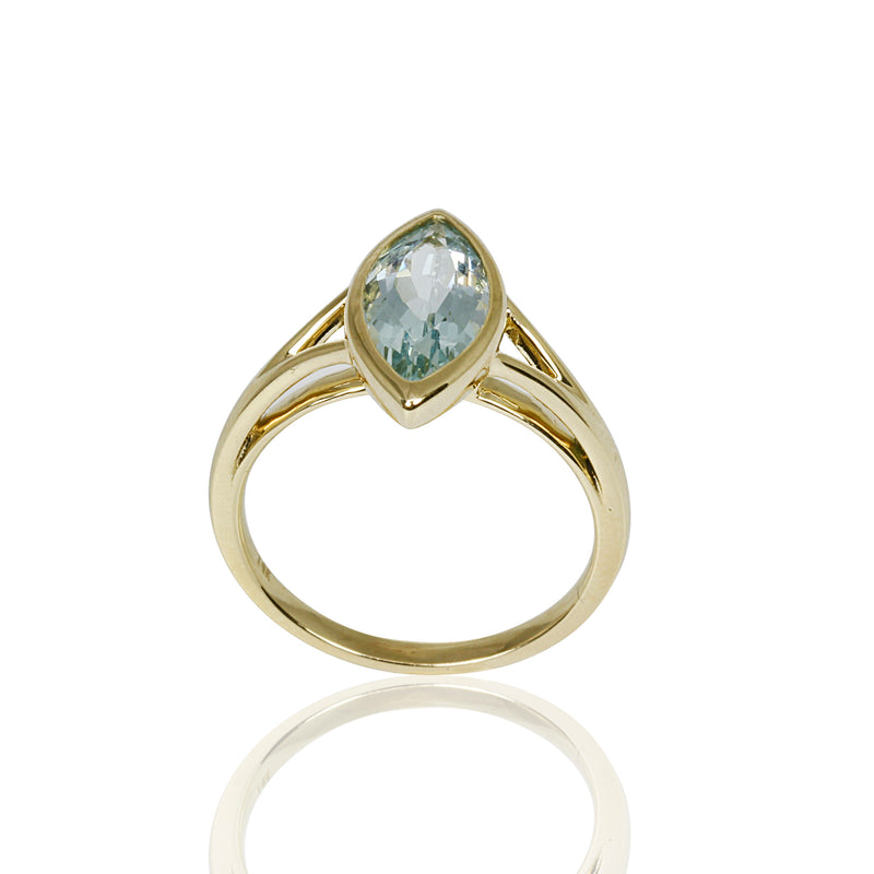 14k Gold Marquise Aquamarine Ring