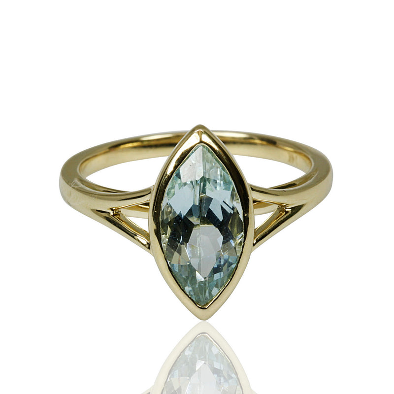 14k Gold Marquise Aquamarine Ring