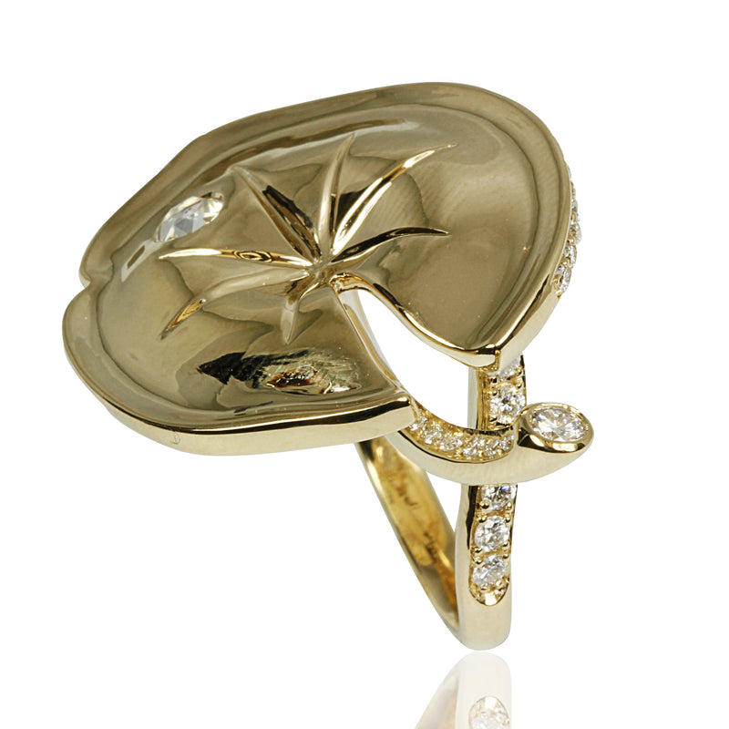 14k Gold Diamond Lily Pad Ring