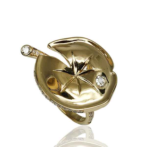 14k Gold Diamond Lily Pad Ring