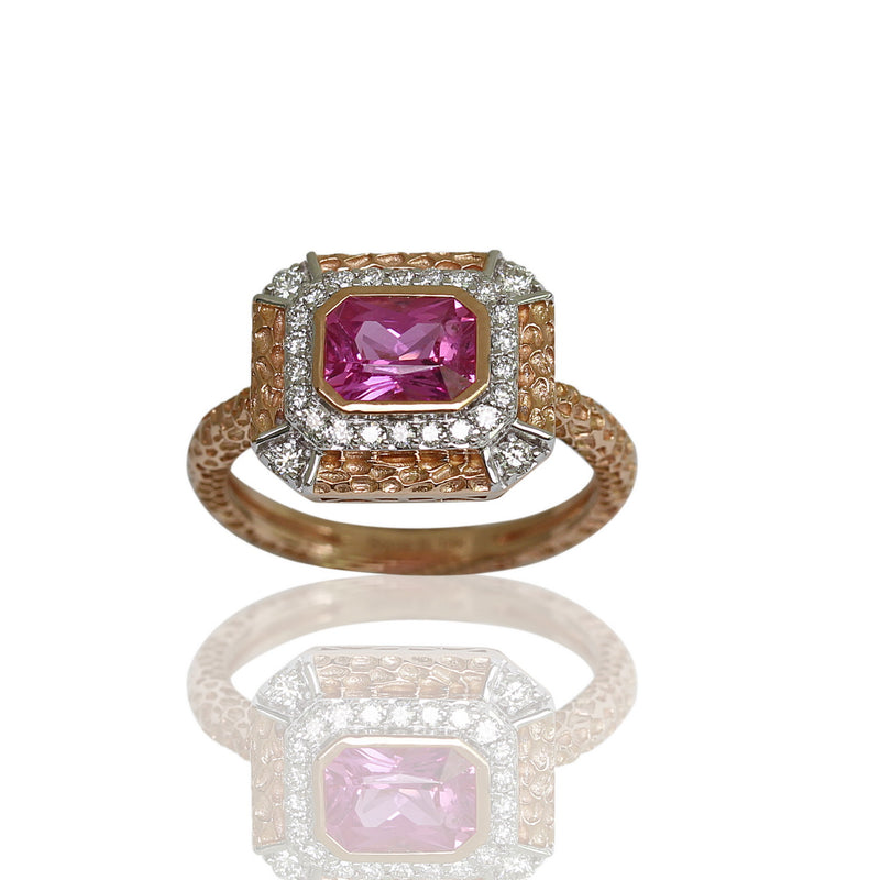 18k Gold Pink Sapphire & Diamond Texture Ring