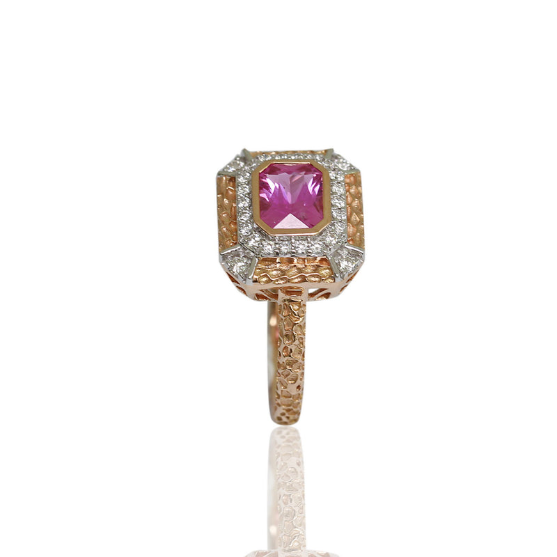 18k Gold Pink Sapphire & Diamond Texture Ring