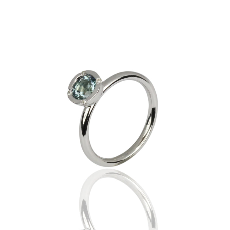 14k Gold Stackable Ring - White Gold - Aquamarine