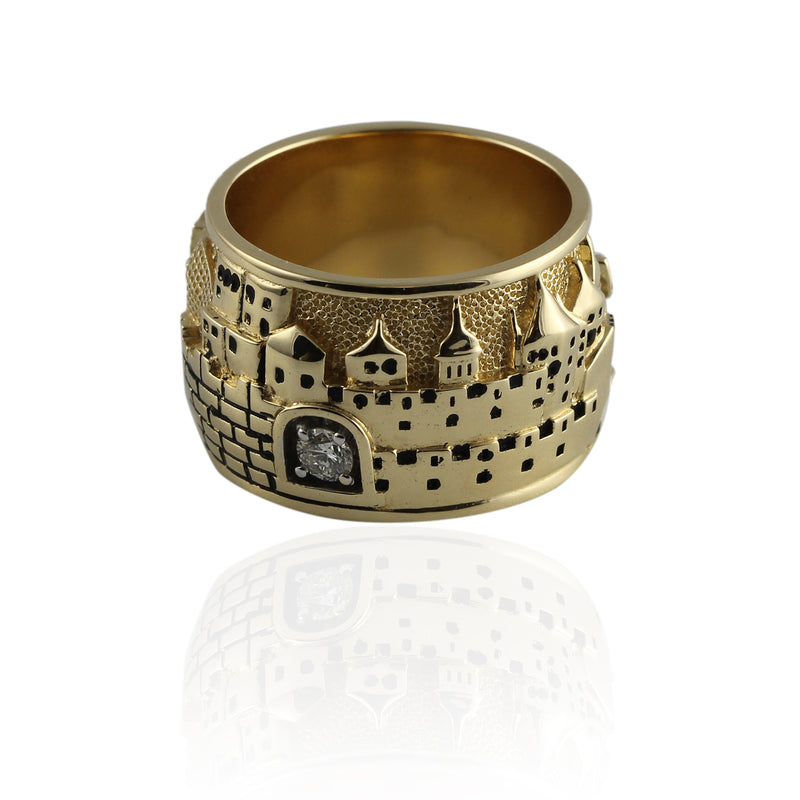 14k Gold & Diamond Jerusalem Skyline Ring