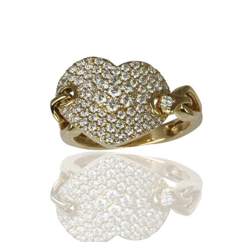 14k Gold Diamond Pave Heart Link Ring