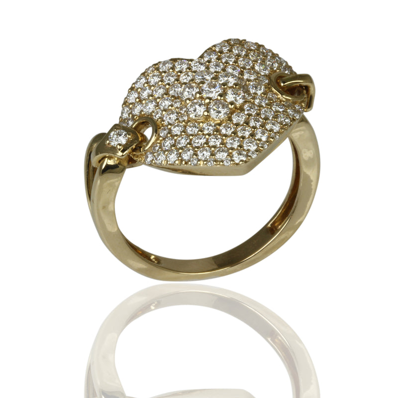 14k Gold Diamond Pave Heart Link Ring