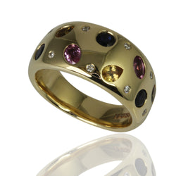 14k Gold Multi-Color Sapphire & Diamond Channel Ring