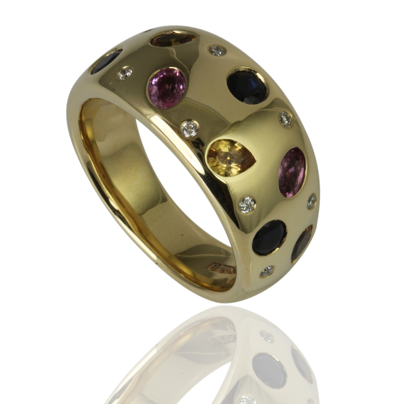 14k Gold Multi-Color Sapphire & Diamond Channel Ring