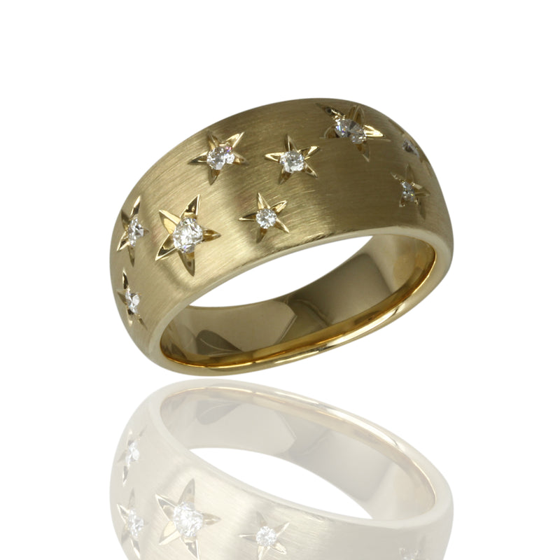 14k Gold Scattered Stars Wide Band Ring