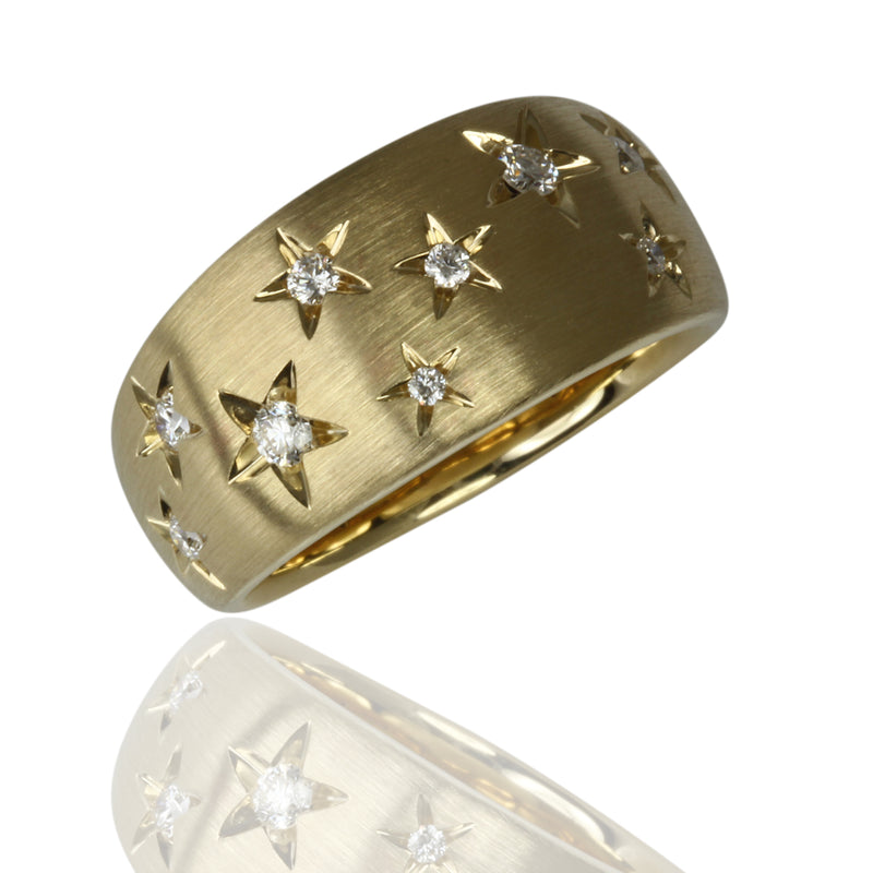 14k Gold Scattered Stars Wide Band Ring