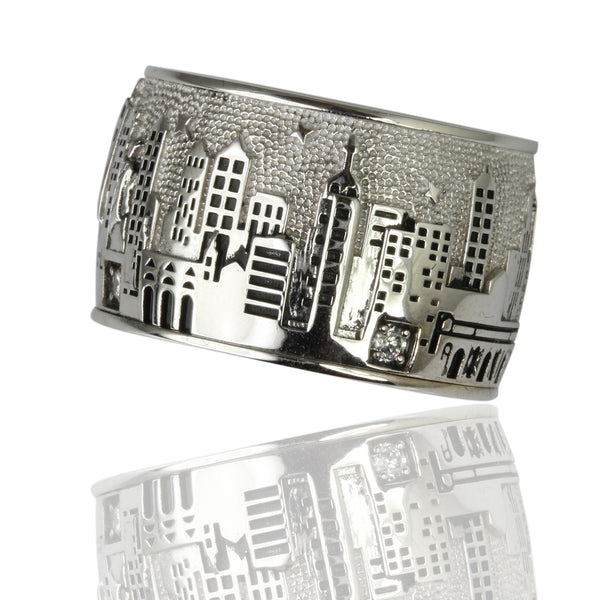 14k Gold & Diamond New York Skyline Ring