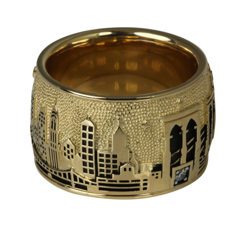 14k Gold & Diamond New York Skyline Ring