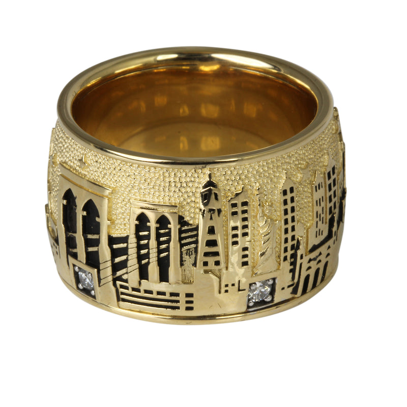 14k Gold & Diamond New York Skyline Ring