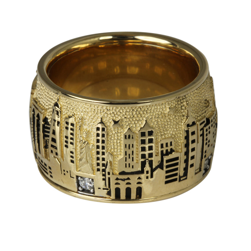 14k Gold & Diamond New York Skyline Ring